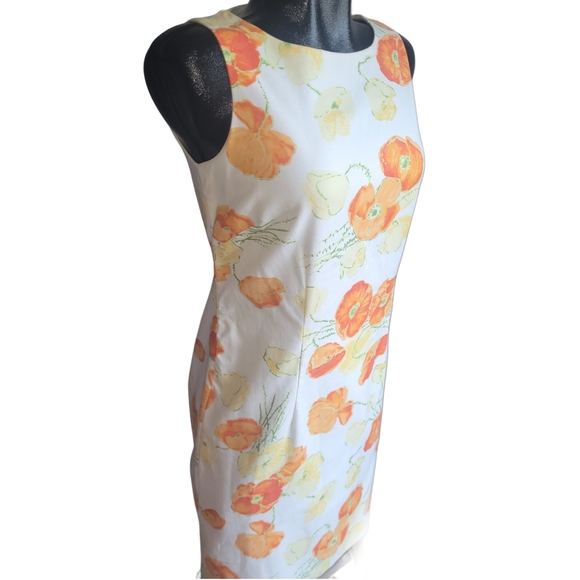 Liz Claiborne Orange and Yellow Floral Sleeveless Sheath Dress 4 - Picture 2 of 6